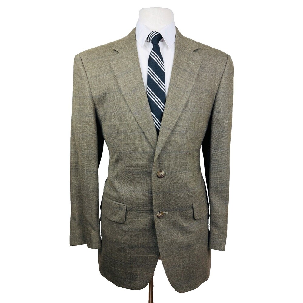 JOS A BANK Mens 40R Brown Check Soft Silk & Wool Blazer Sport Coat Suit Jacket